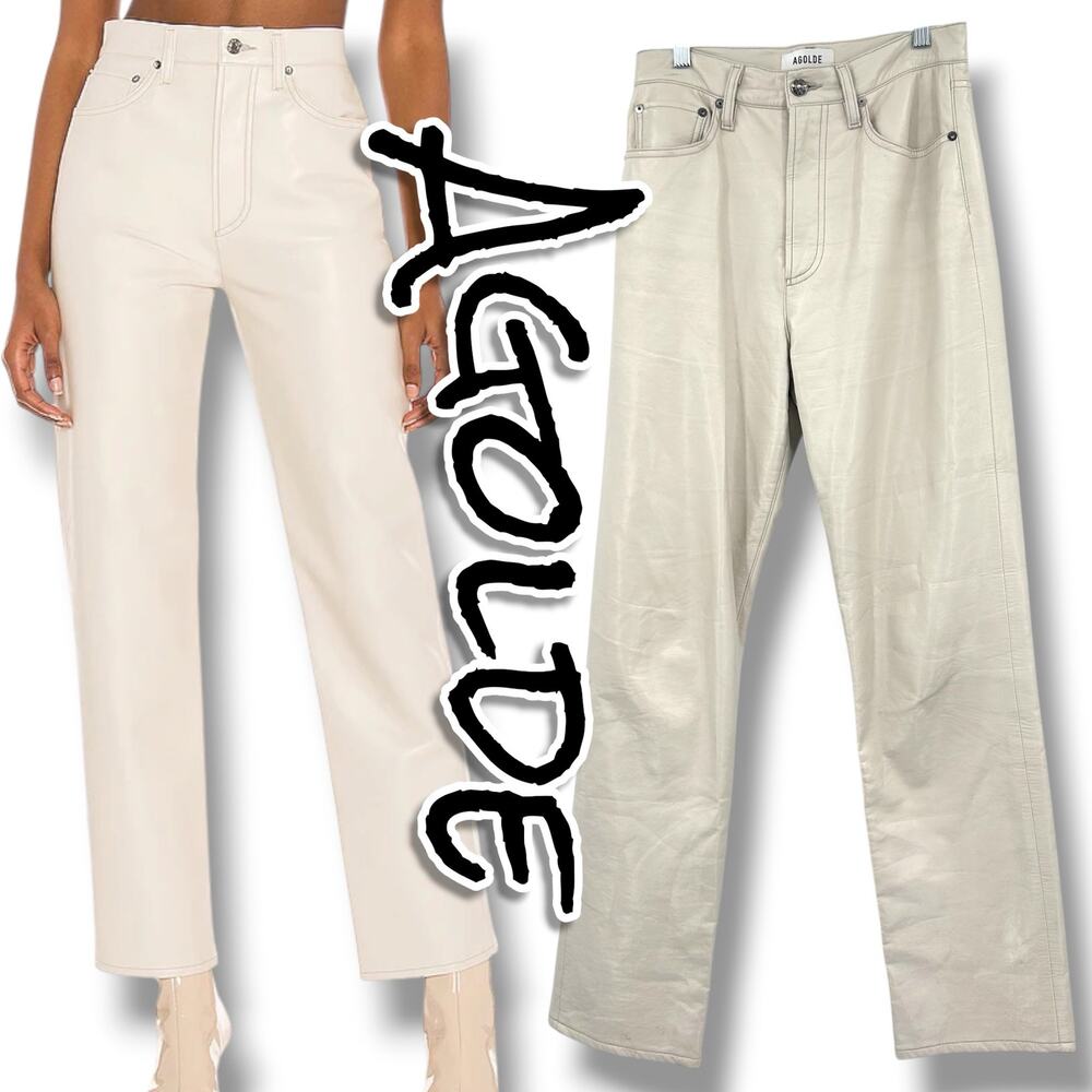 AGOLDE 90s Pinch Waist Recycled Leather Pants 25 Powder Ivory High Rise Straight